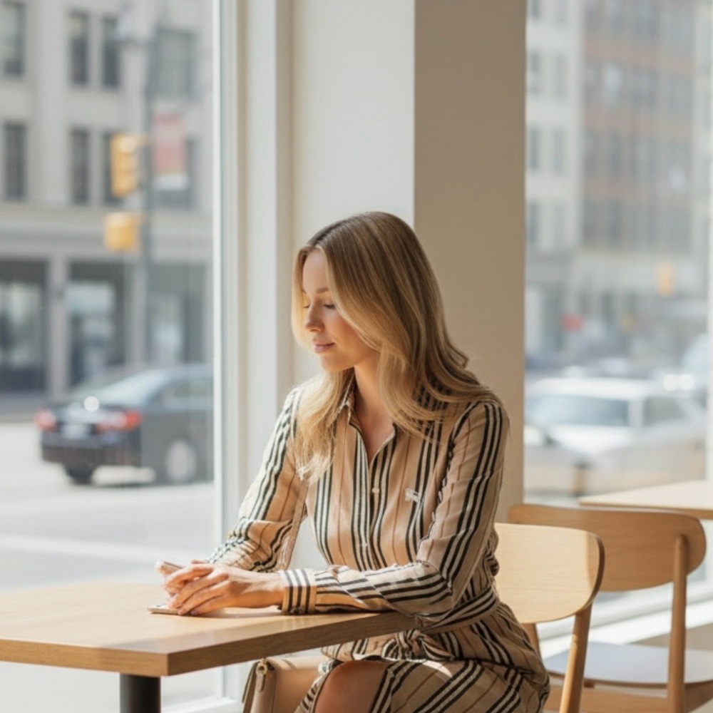 Burberry Beige and Black Striped Mini Shirtdress